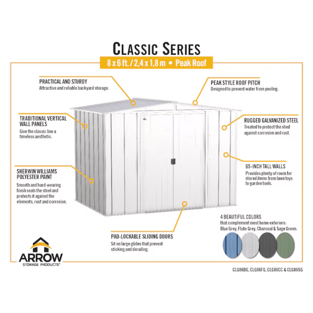 Arrow Newport 8 ft. × 6 ft. Galvanized Metal Storage Shed