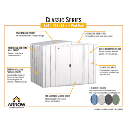 Arrow Newport 8 ft. × 6 ft. Galvanized Metal Storage Shed