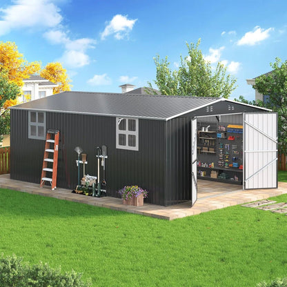 Besteagle 12 ft. × 18 ft. Outdoor Metal Storage Shed with Windows and Lockable Doors
