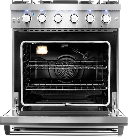 Cosmo 30-inch 4.5 Cu. Ft. Stainless Steel Gas Range with 5 Sealed Burners and Convection Oven