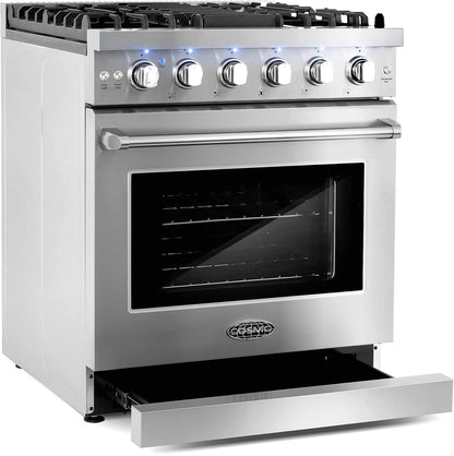 Cosmo 30-inch 4.5 Cu. Ft. Stainless Steel Gas Range with 5 Sealed Burners and Convection Oven