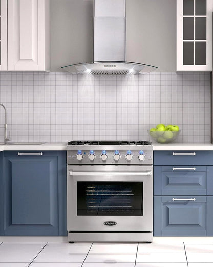 Cosmo 30-inch 4.5 Cu. Ft. Stainless Steel Gas Range with 5 Sealed Burners and Convection Oven