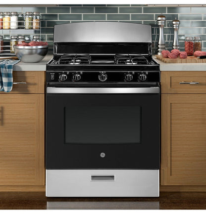 GE 30″ Free-Standing Gas Range with 4 Sealed Burners, Stainless Steel (JGBS30RETSS)