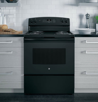 GE 30 Inch Freestanding Electric Range with Self-Clean Oven, Black (JB256DMBB)
