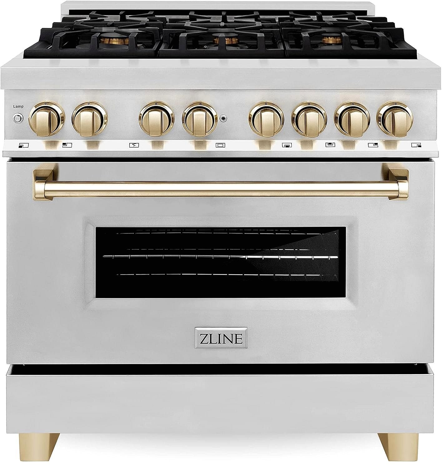 ZLINE Autograph Edition 36 Inch 4.6 Cu. Ft. Dual Fuel Range with Gold Accents, RAZ-36-G