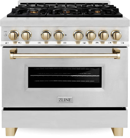 ZLINE Autograph Edition 36 Inch 4.6 Cu. Ft. Dual Fuel Range with Gold Accents, RAZ-36-G
