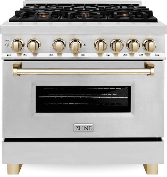 ZLINE Autograph Edition 36 Inch 4.6 Cu. Ft. Dual Fuel Range with Gold Accents, RAZ-36-G