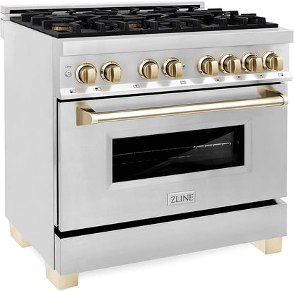ZLINE Autograph Edition 36 Inch 4.6 Cu. Ft. Dual Fuel Range with Gold Accents, RAZ-36-G