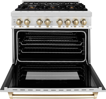 ZLINE Autograph Edition 36 Inch 4.6 Cu. Ft. Dual Fuel Range with Gold Accents, RAZ-36-G