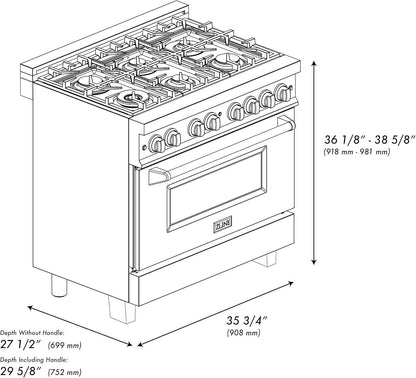 ZLINE Autograph Edition 36 Inch 4.6 Cu. Ft. Dual Fuel Range with Gold Accents, RAZ-36-G