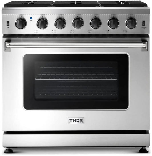 Thor Kitchen LRG3601U 36-Inch Professional Freestanding Gas Range with Convection Oven, Stainless Steel