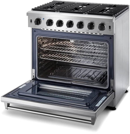 Thor Kitchen LRG3601U 36-Inch Professional Freestanding Gas Range with Convection Oven, Stainless Steel