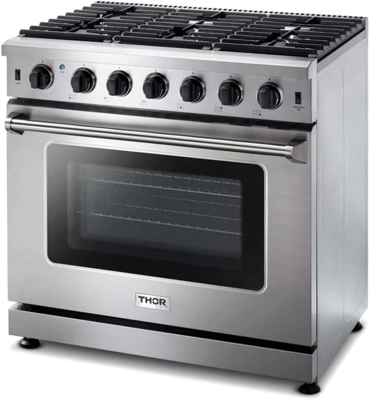 Thor Kitchen LRG3601U 36-Inch Professional Freestanding Gas Range with Convection Oven, Stainless Steel