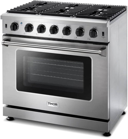 Thor Kitchen LRG3601U 36-Inch Professional Freestanding Gas Range with Convection Oven, Stainless Steel