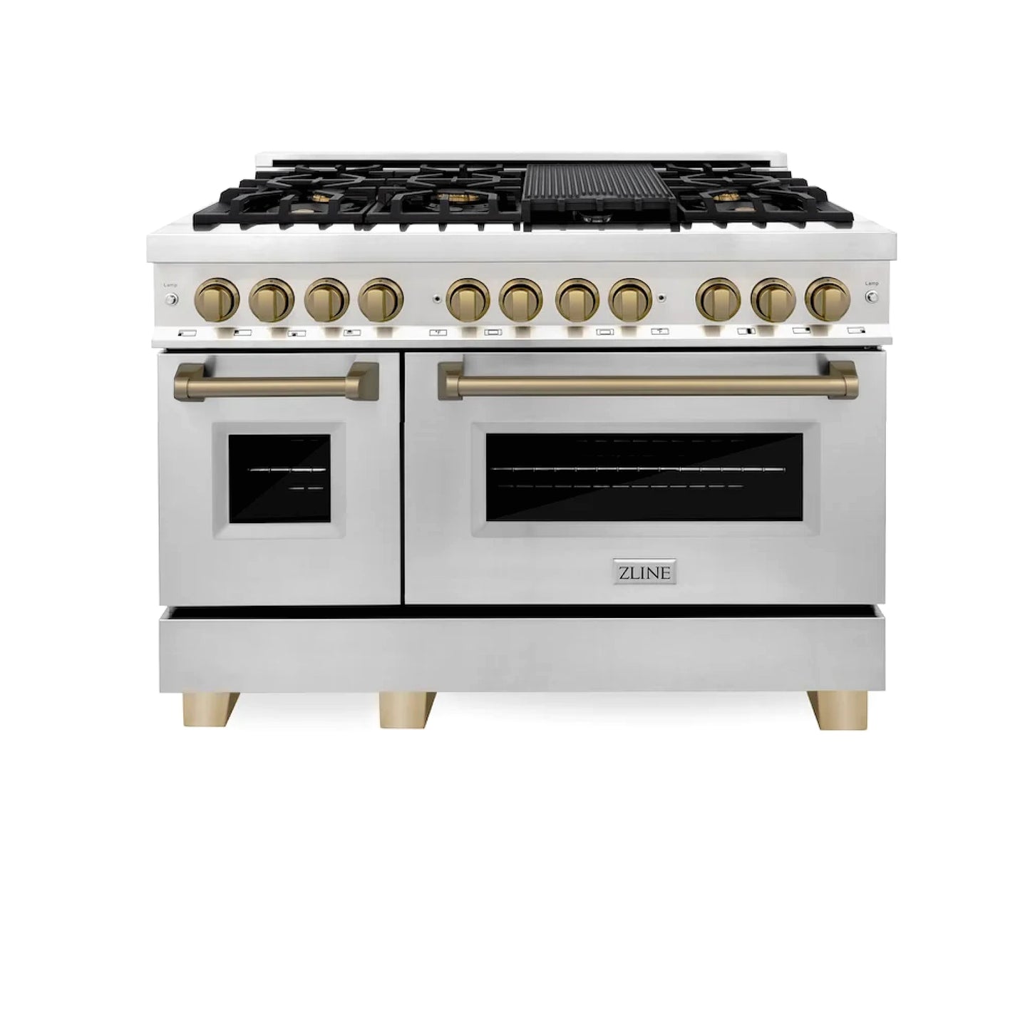 ZLINE Autograph Edition 48″ 6.0 cu. ft. Dual Fuel Range with Gas Cooktop and Electric Oven, Champagne Bronze Accents