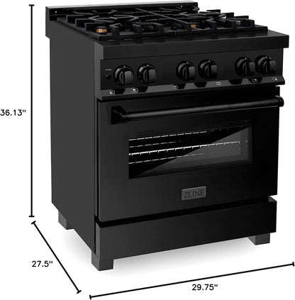 ZLINE Legacy 30-inch 4.0 Cu. Ft. Dual Fuel Range with Brass Burners, Black Stainless Steel (RAB-BR-30)