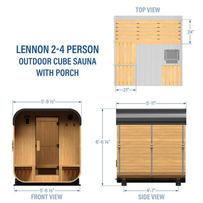 Lennon Outdoor Cube Sauna with Porch – 2-4 Person